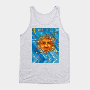 SUN IN BLUE MARBLING WITH RED YELLOW GREEN SHADES Tank Top